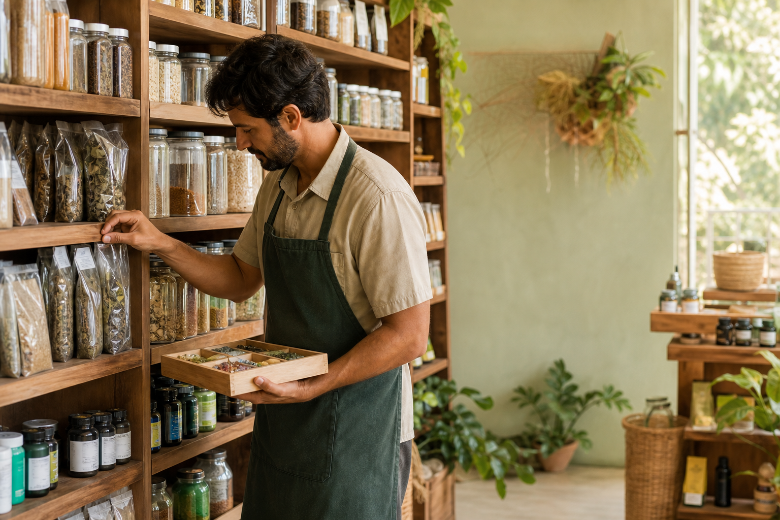 Operação de produtos naturais representando a rotina do setor