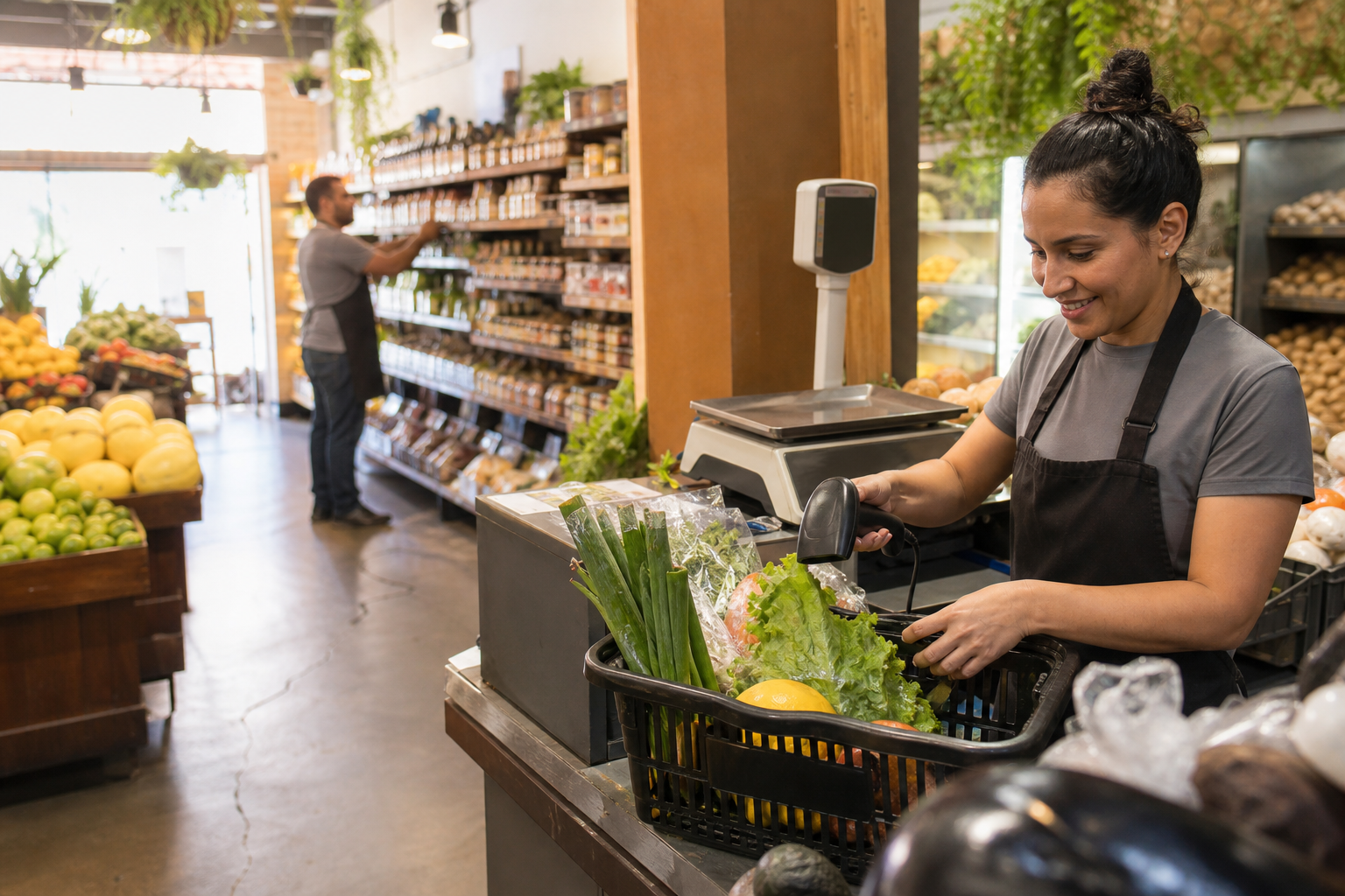 Operação de supermercados representando a rotina do setor
